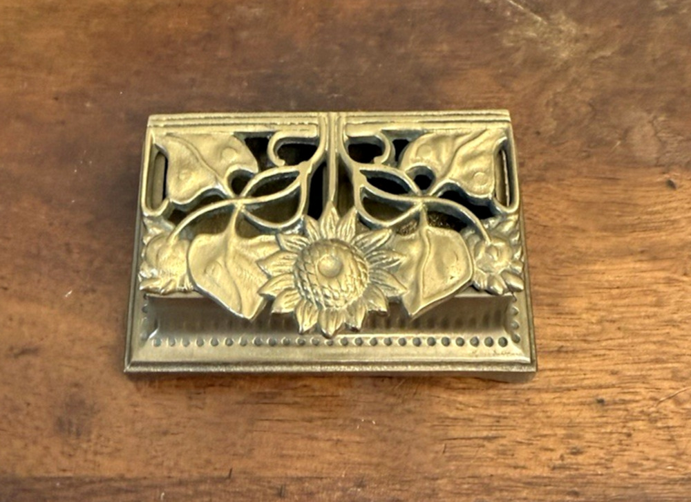 Vintage Crowning Touch Brass Postage Stamp Holder Sunflower Floral
